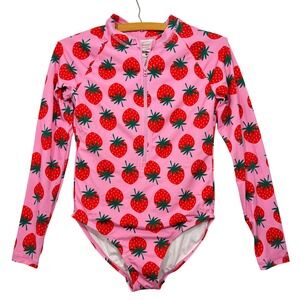 Hanna Andersson Girls Pink Strawberry Long Sleeve Rash Guard Swimsuit US 12